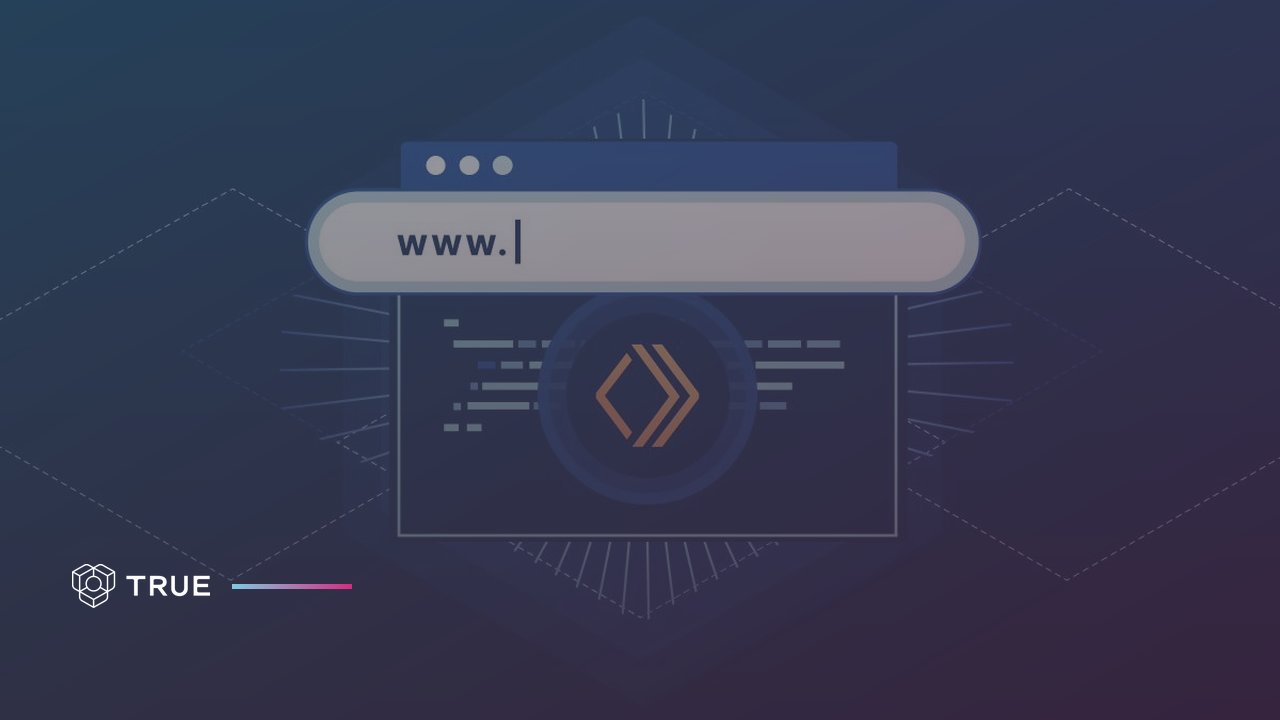 Custom domain for certificates: a browser address bar with www. typed above a code window, on a dark TRUE background