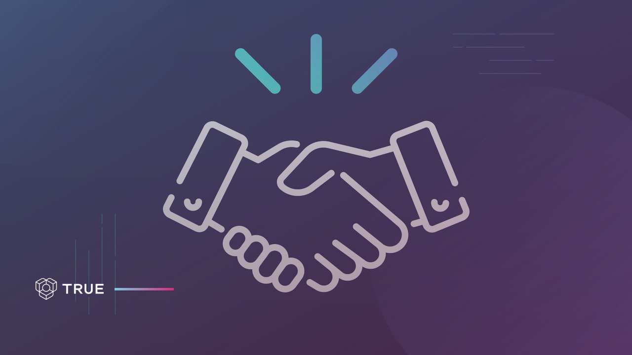SaaS partner certification program: handshake icon with the TRUE Original logo on a purple gradient